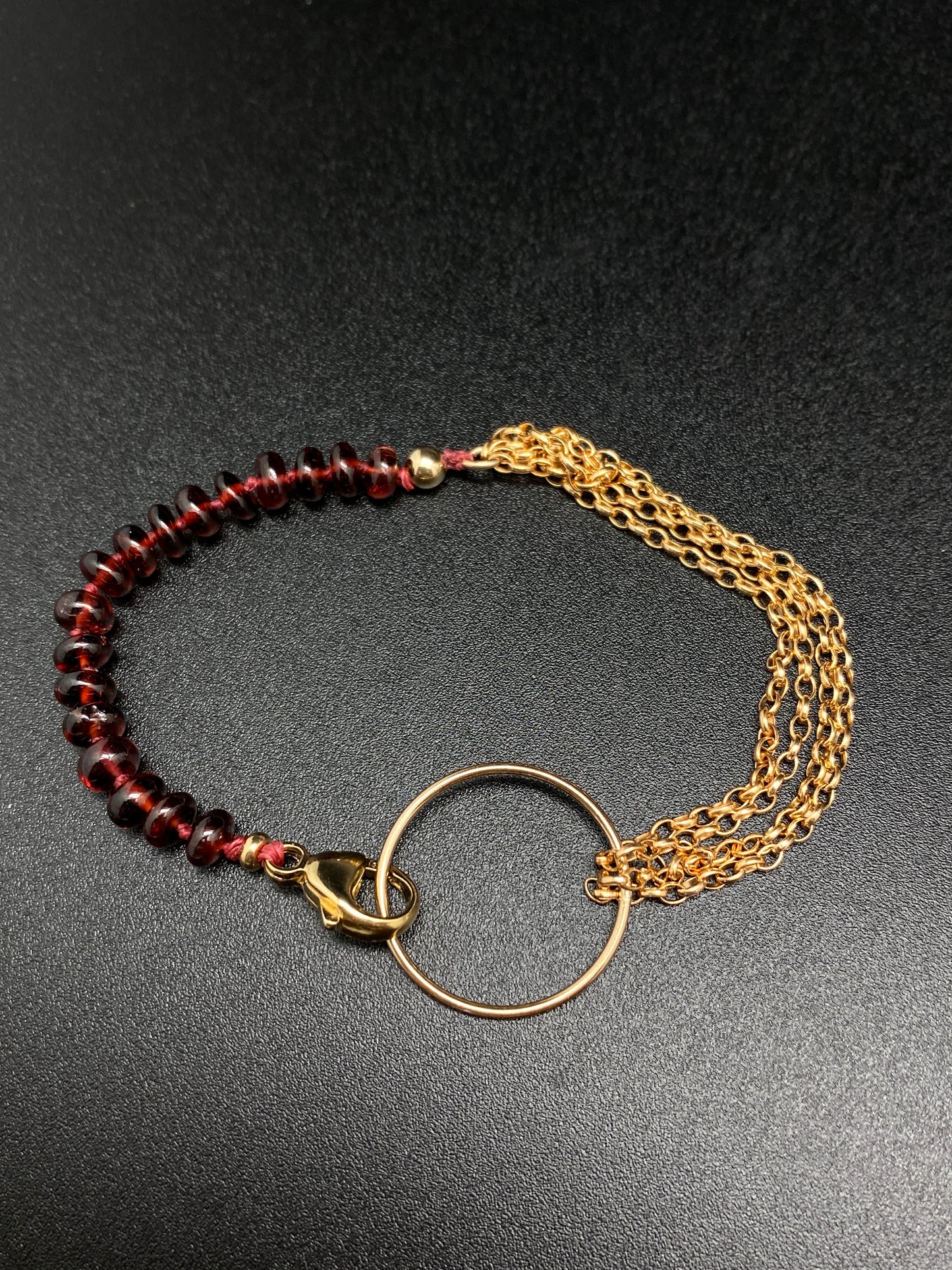 Yin Yang Bracelet, Garnet & Gold