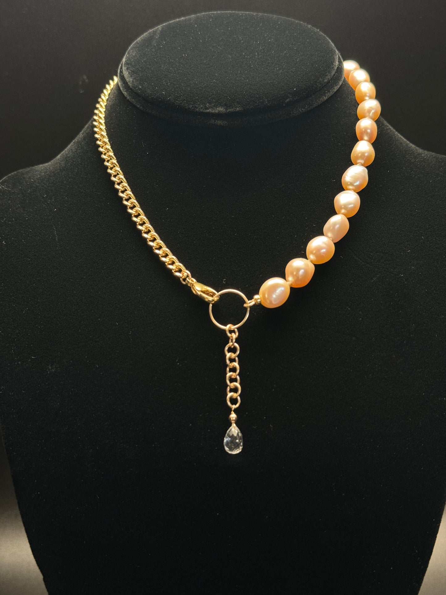 Pink Freshwater Pearl Necklace with Clear Quartz Crystal Drop