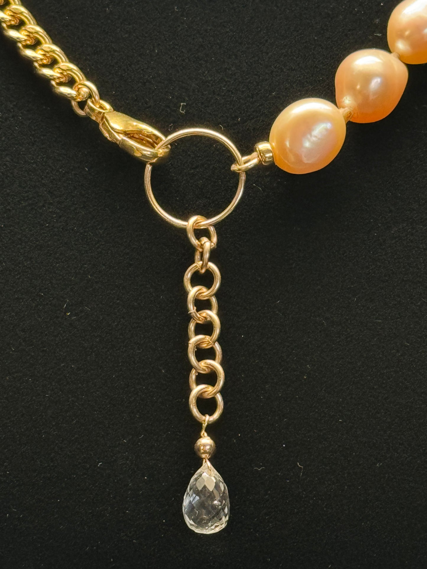 Pink Freshwater Pearl Necklace with Clear Quartz Crystal Drop