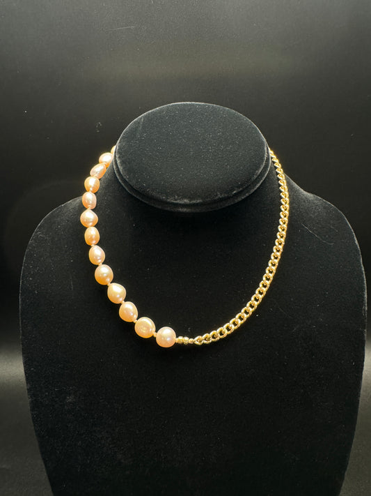 Pink Freshwater Pearl Necklace with Clear Quartz Crystal Drop