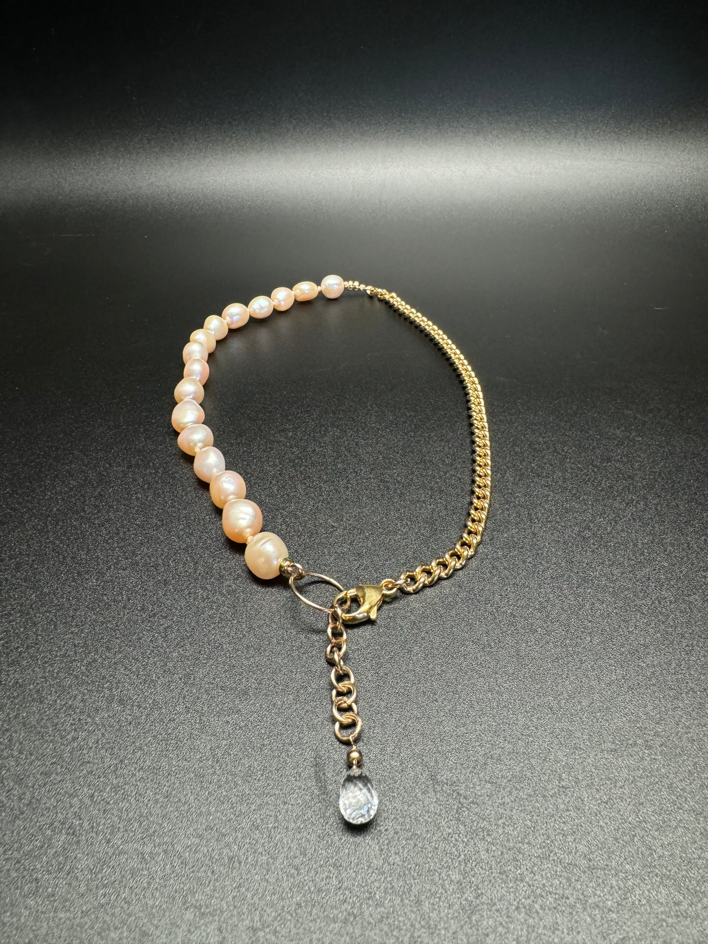 Pink Freshwater Pearl Necklace with Clear Quartz Crystal Drop