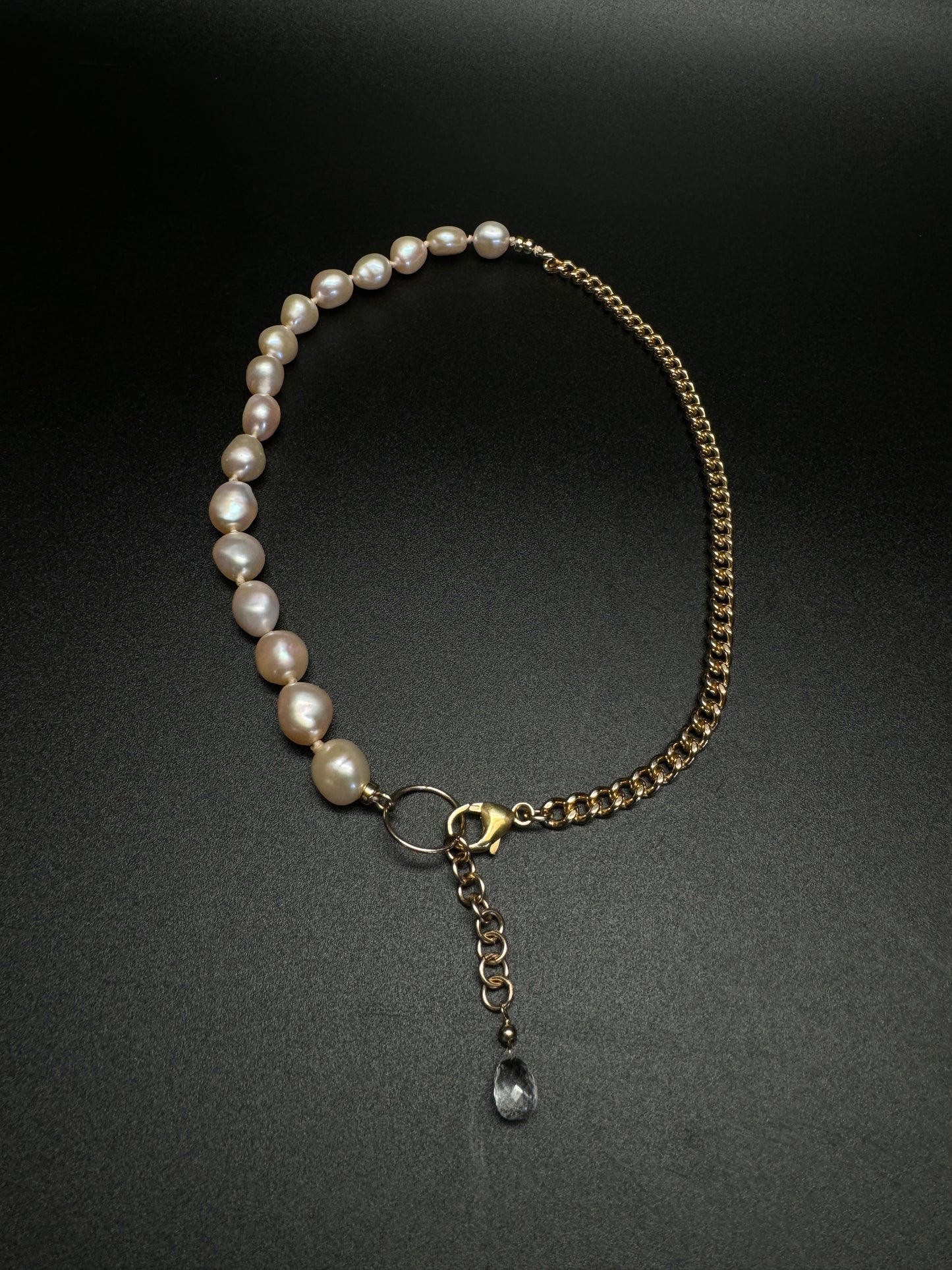 Pink Freshwater Pearl Necklace with Clear Quartz Crystal Drop