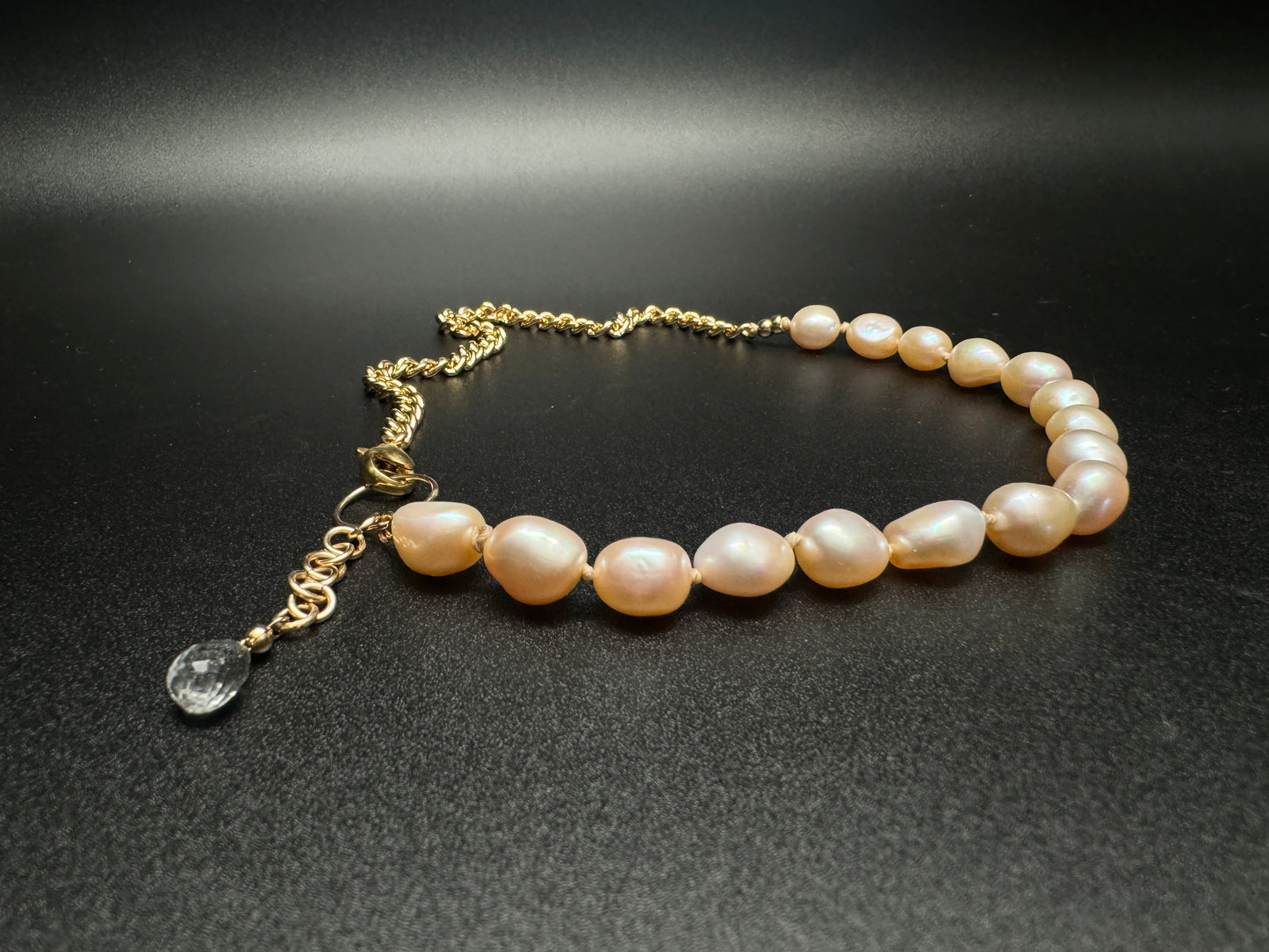 Pink Freshwater Pearl Necklace with Clear Quartz Crystal Drop