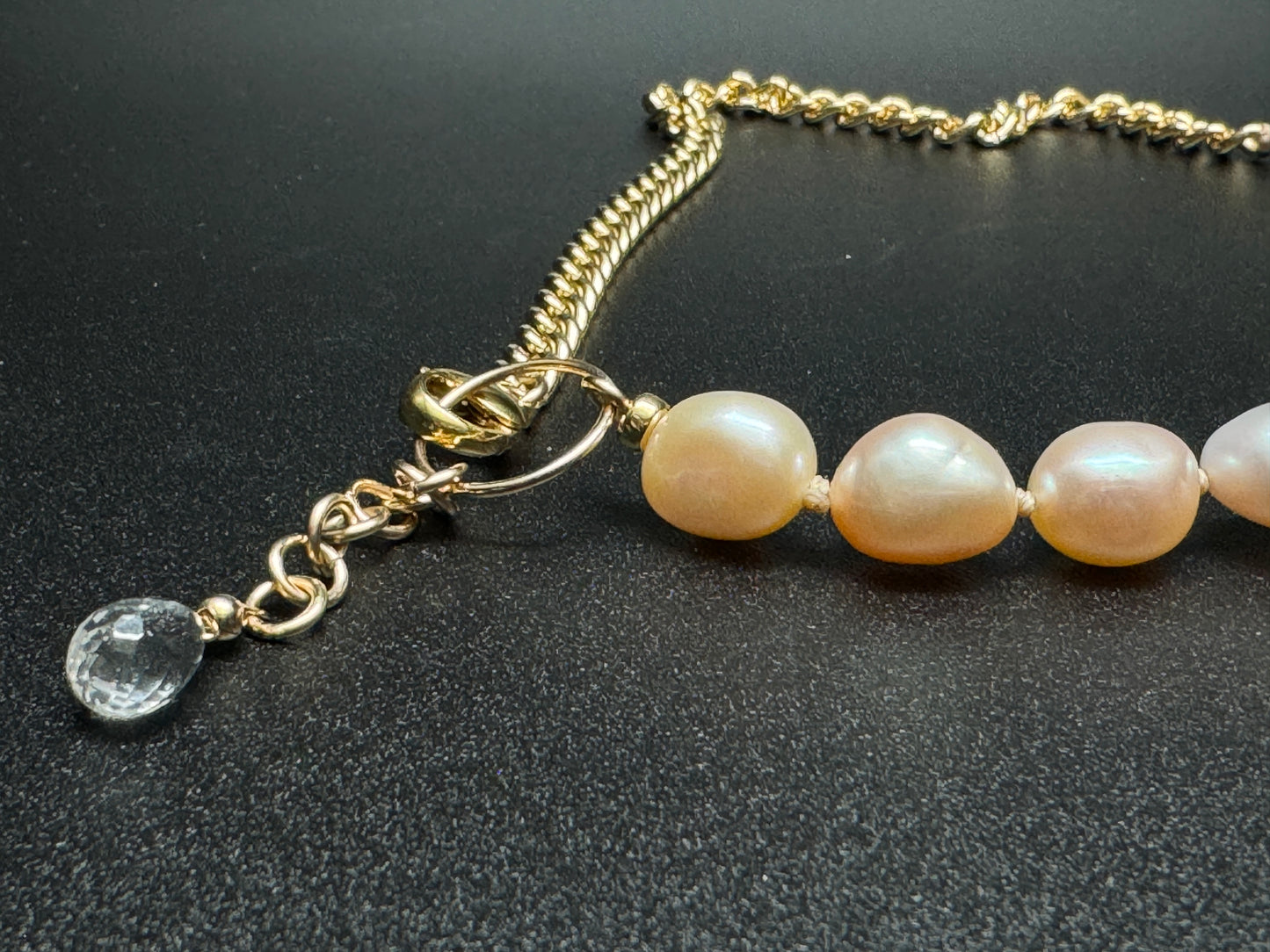 Pink Freshwater Pearl Necklace with Clear Quartz Crystal Drop