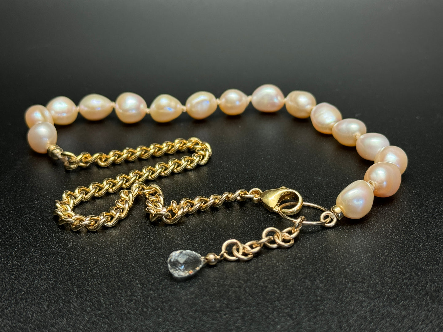 Pink Freshwater Pearl Necklace with Clear Quartz Crystal Drop