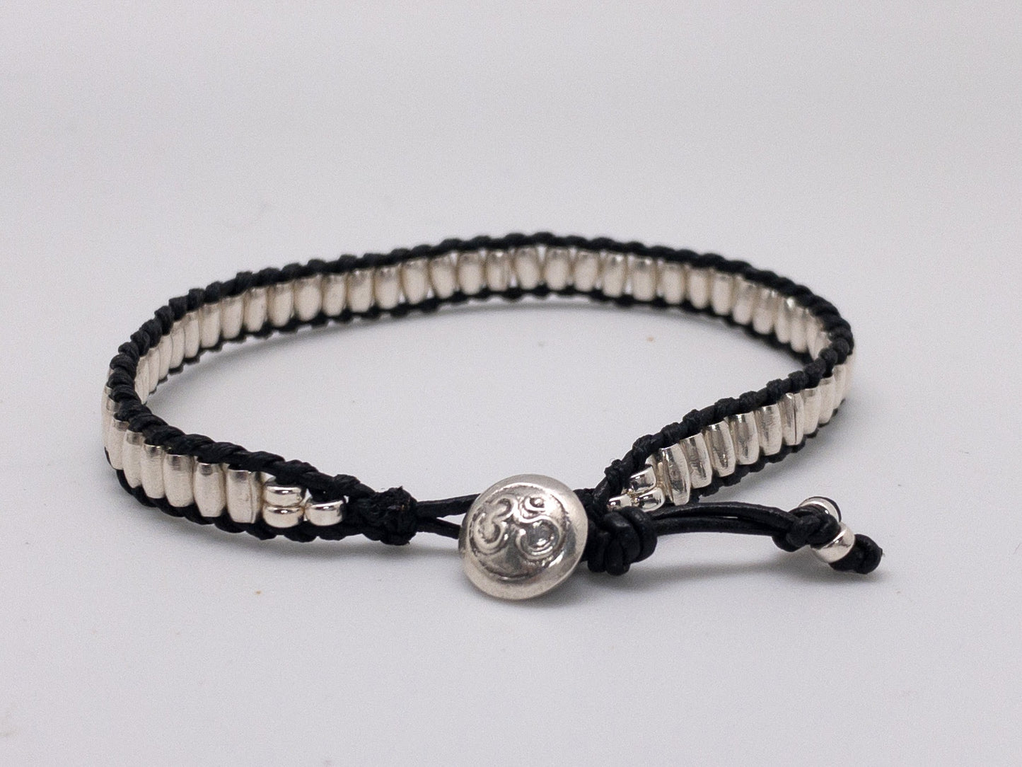 Silver and Leather (ladder weave)