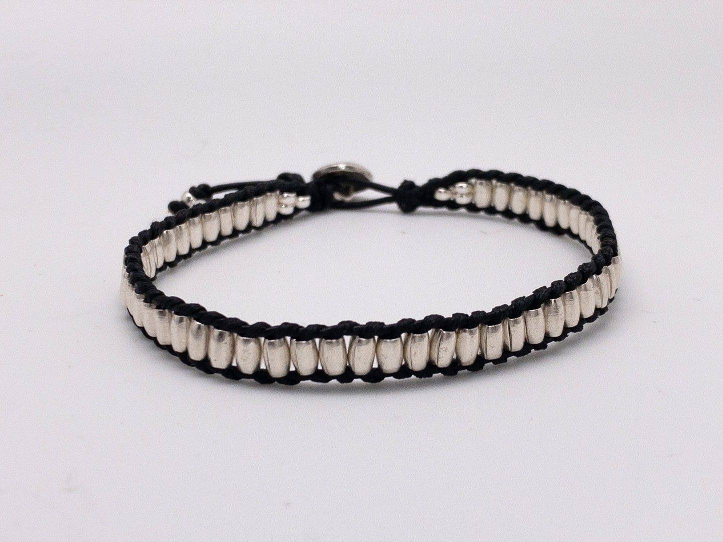 Silver and Leather (ladder weave)