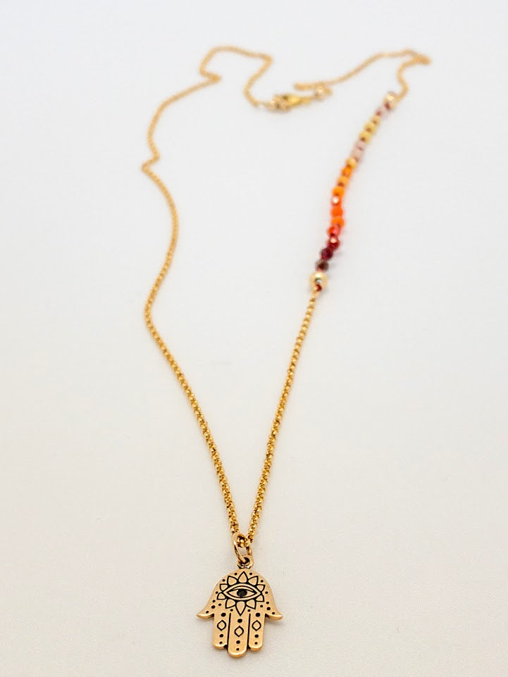 Red and Gold Hamsa Hand Necklace
