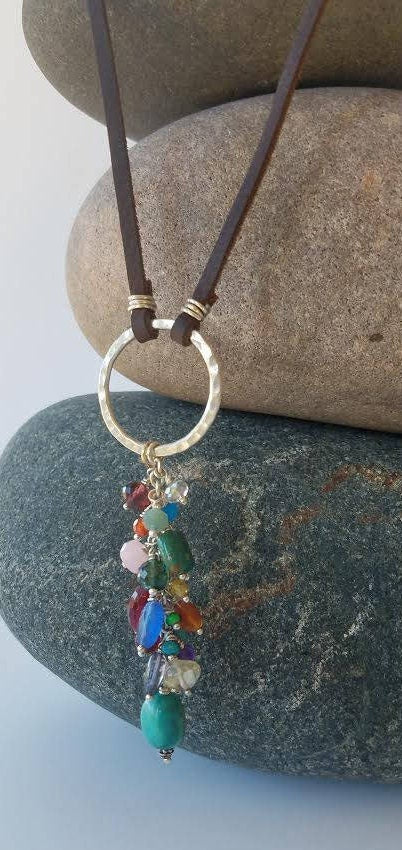 Dangling Gem Cluster Necklace
