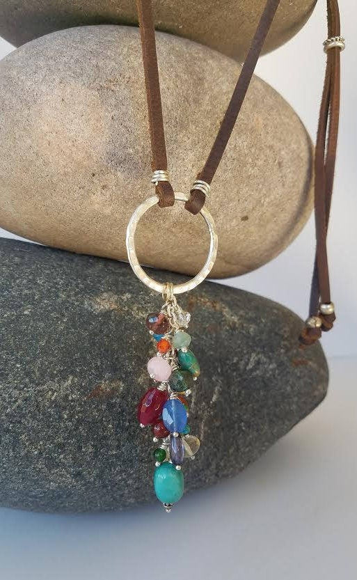 Dangling Gem Cluster Necklace