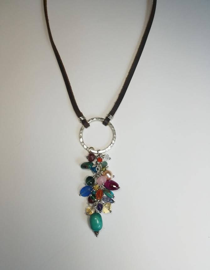 Dangling Gem Cluster Necklace