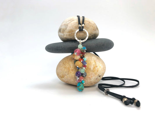 Dangling Gem Cluster Necklace