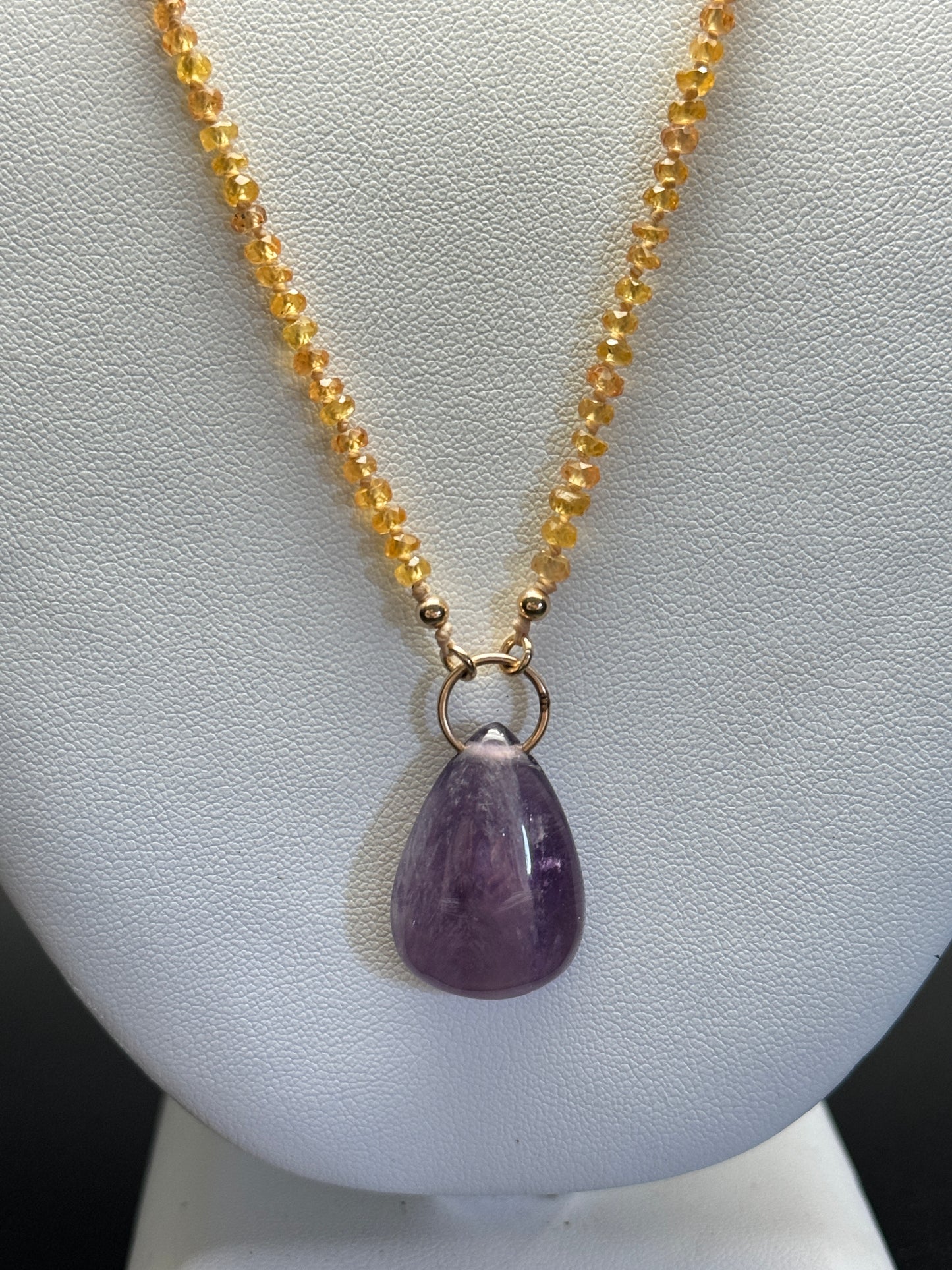 Yellow Sapphire and Super 7 pendant Necklace
