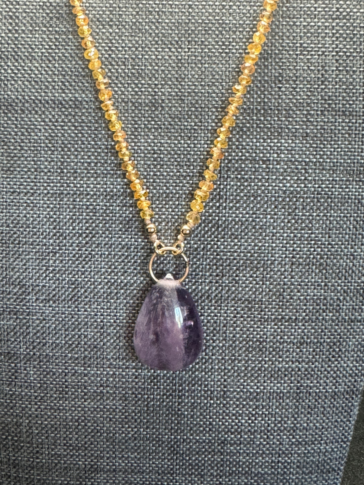 Yellow Sapphire and Super 7 pendant Necklace