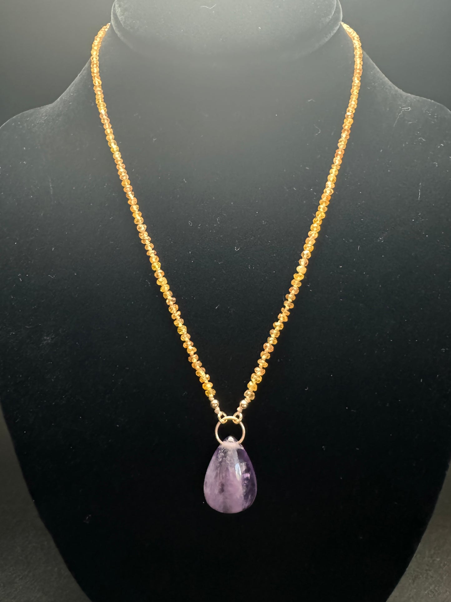 Yellow Sapphire and Super 7 pendant Necklace