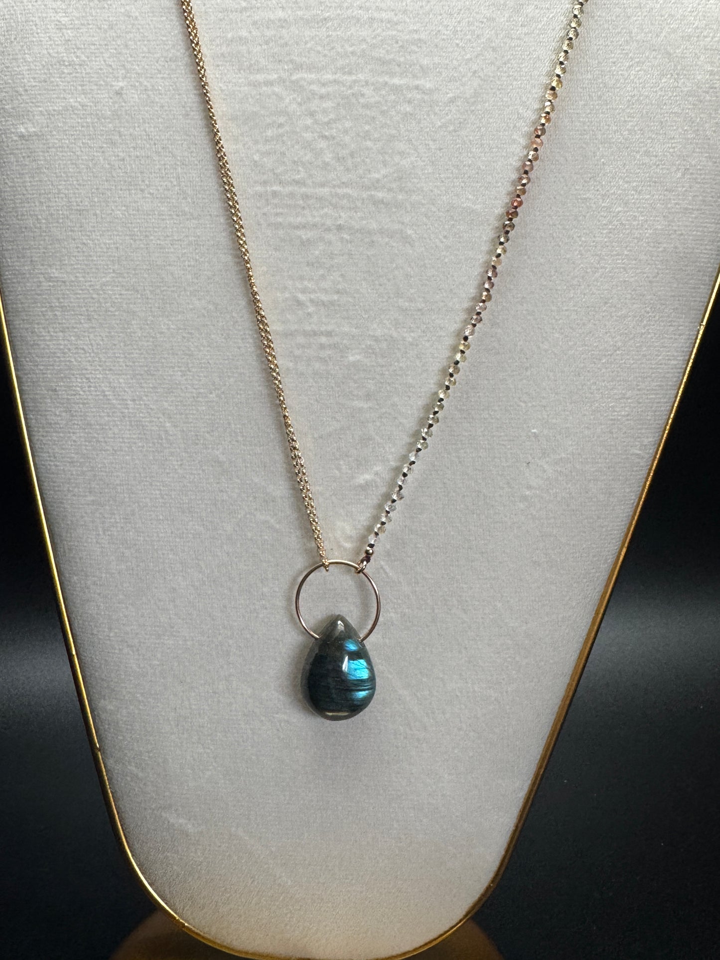 Yin & Yang Pendant Necklace, Blue Labradorite and Zircon