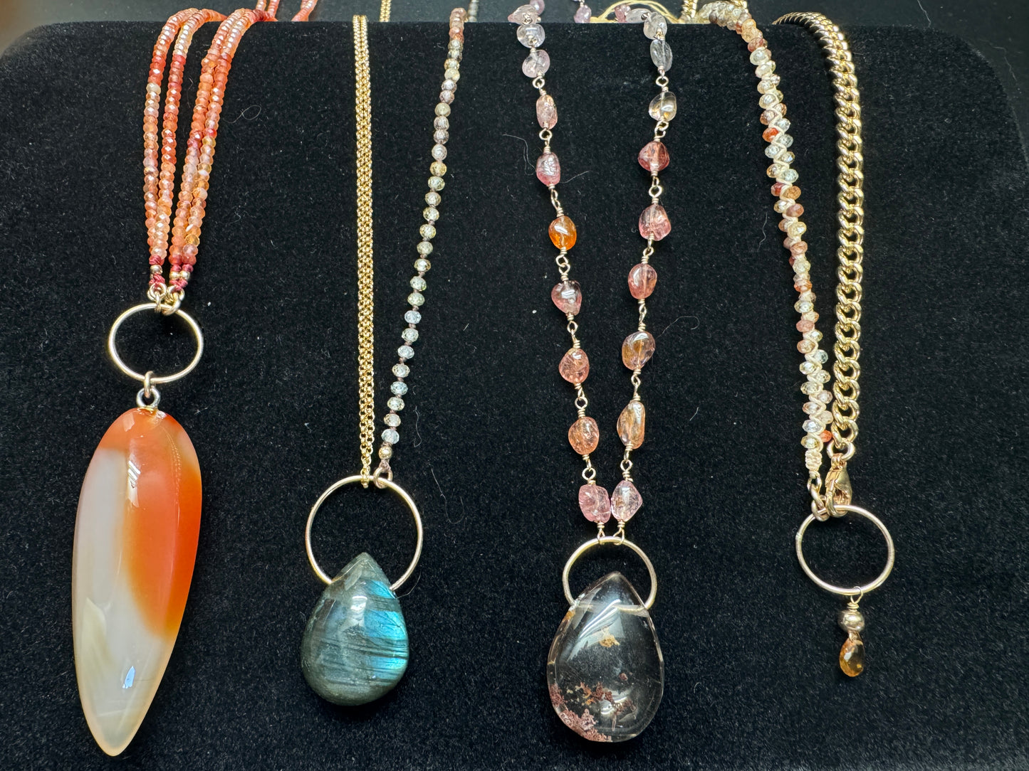 Yin & Yang Pendant Necklace, Blue Labradorite and Zircon