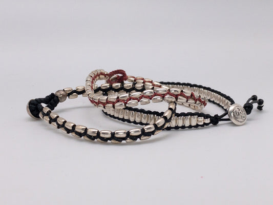 Silver and Leather (ladder weave)