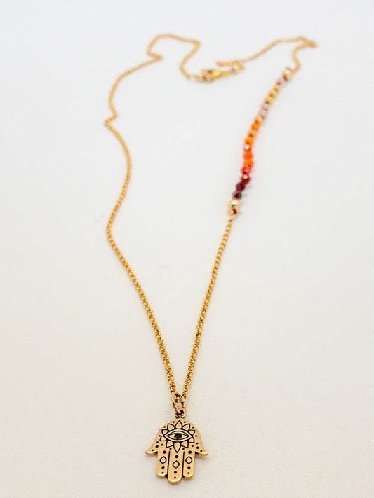 Red and Gold Hamsa Hand Necklace